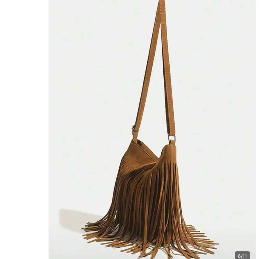Boho Fringe Small Crossbody Bag Cognac Brown Concert Festival Western Purse NWT - Picture 8 of 10